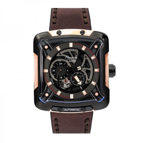 Alexandre Christie AC 3039 Rosegold Black Leather Automatic MALBRBA